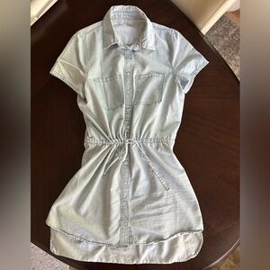 Women Casual Denim Dress Short Sleeve Tie Waist Classic Jean Shirt Dress Large